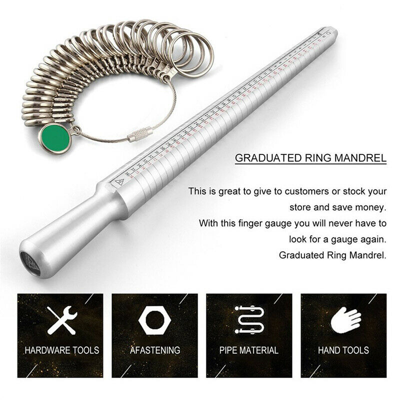 Ring Mandrel Sizer Measuring Stick with Ring Sizer Gauges Jewelry Tool Set US