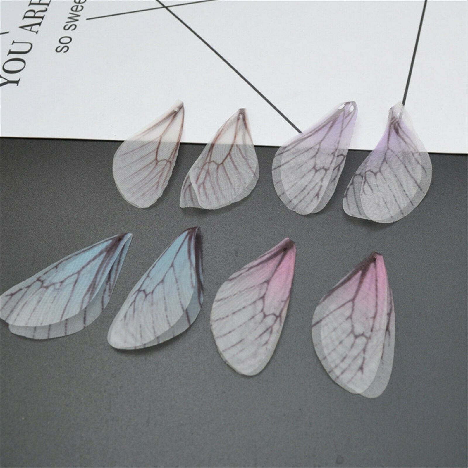 4 Pairs Gauze Cicada Wing Butterfly Wing Charms Pendant Jewelry DIY Findings