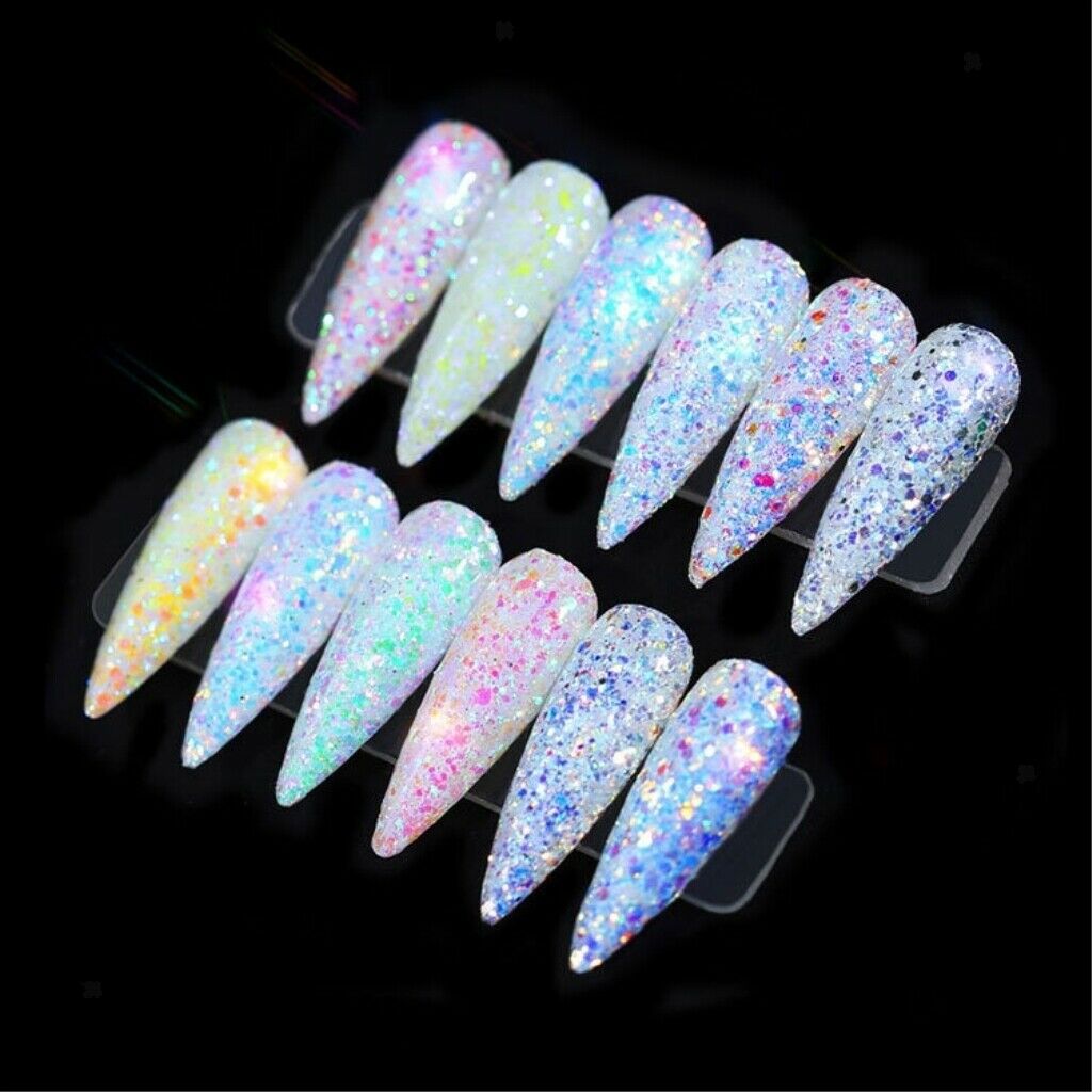 12 Mixed Colors Holographic Glitter Nail Art Sequins Iridescent Flakes