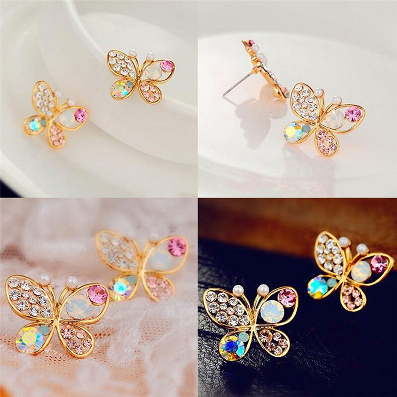 Ladies Chic Lovely Crystal Rhinestone Hollow Butterfly Ear Stud Earrings G.l8