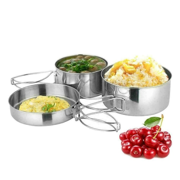 8 x Steel Camping Cookware Cooking Picnic Pan Outdoor Pot Set Y9I4