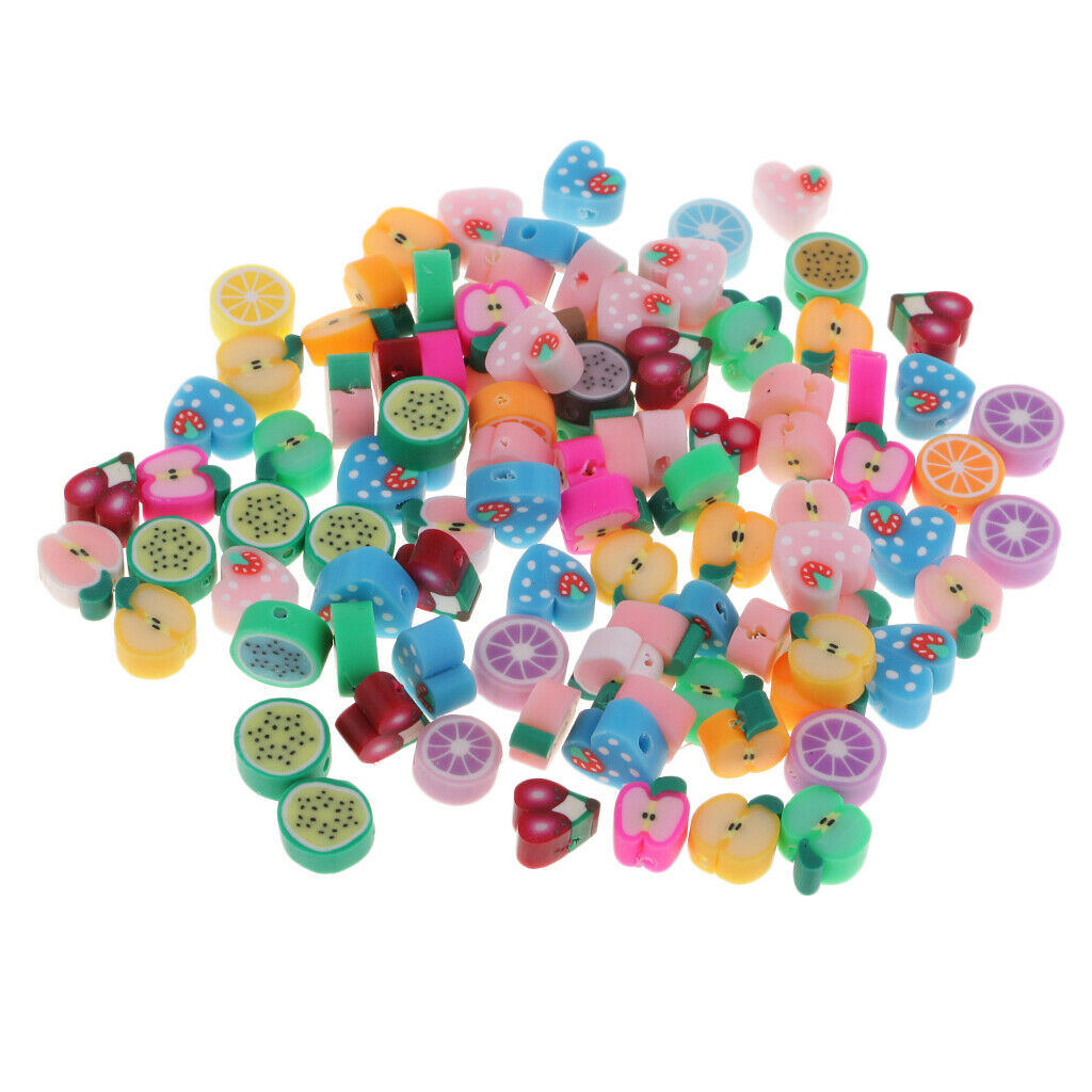 100x Fruits Slices Polymer Clay Beads for Jewelry Making Craft DIY