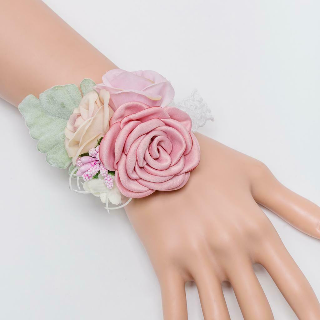 Artificial Silk Hand Flowers Bride Bridesmaid Wrist Corsage Wedding Decor 1