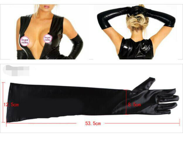 Sexy Unisex Pu Leather Adults Size Sexy Elastic Shiny Dress Up Party Long Gloves