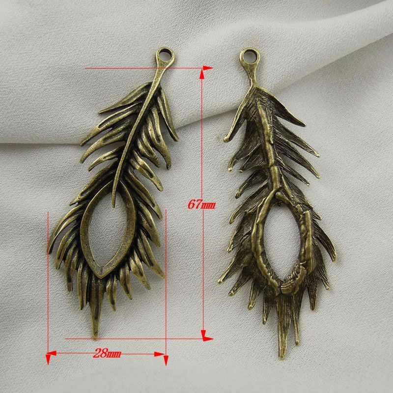 5 pcs Antiqued Bronze Alloy Peacock Feather Pendant Jewelry Making Craft 67x28mm