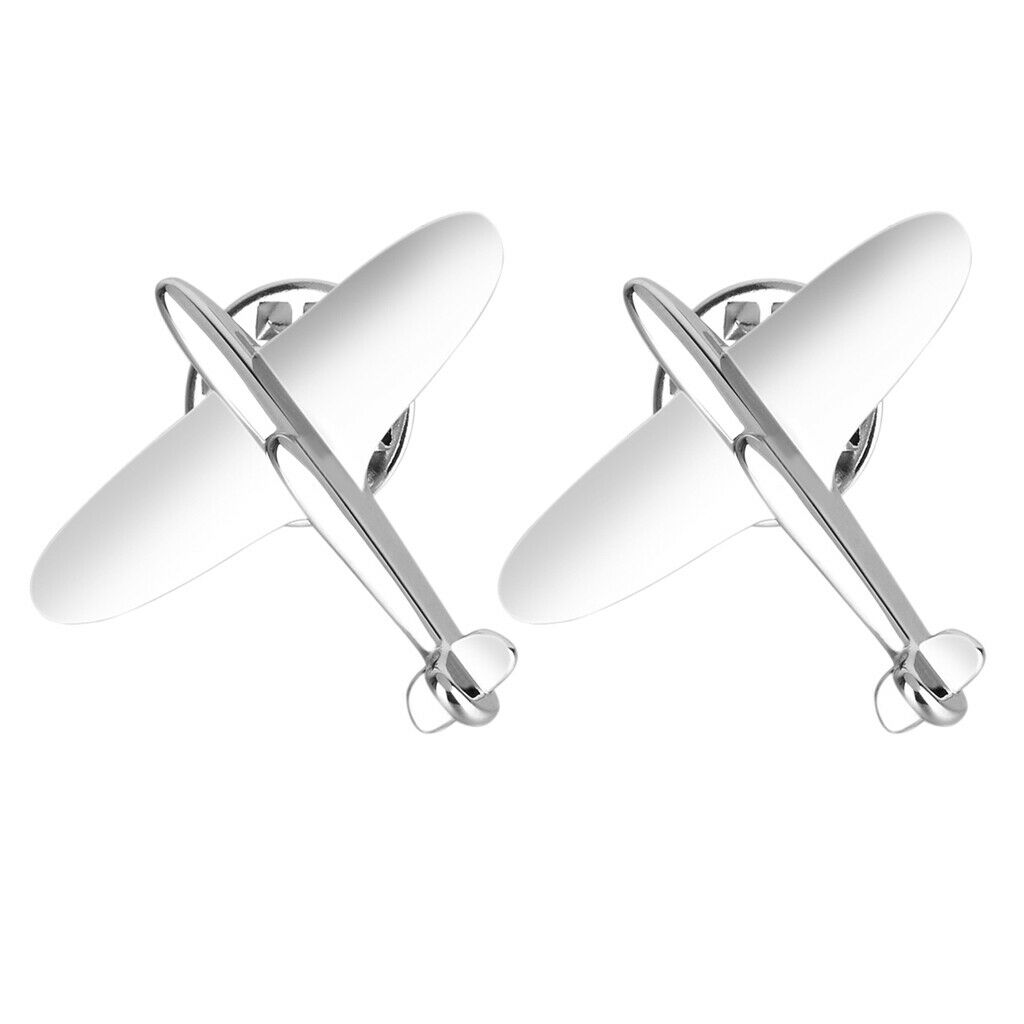 2 Pieces Fashion Airplane Design Lapel Pin Collar Pin Banquet Decor for Men
