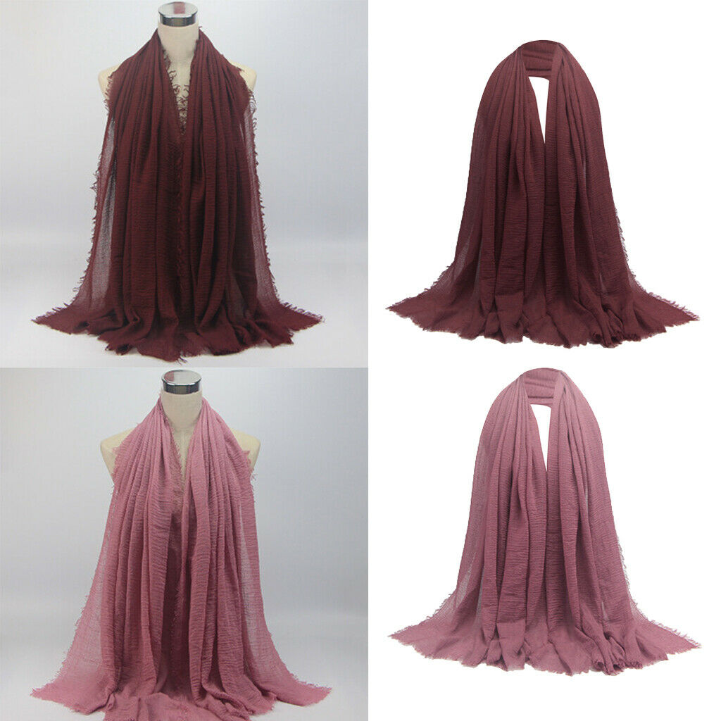 2 Pieces Womens Long Scarf Plain Hijab Shawl Turban Head Scarf Headwrap