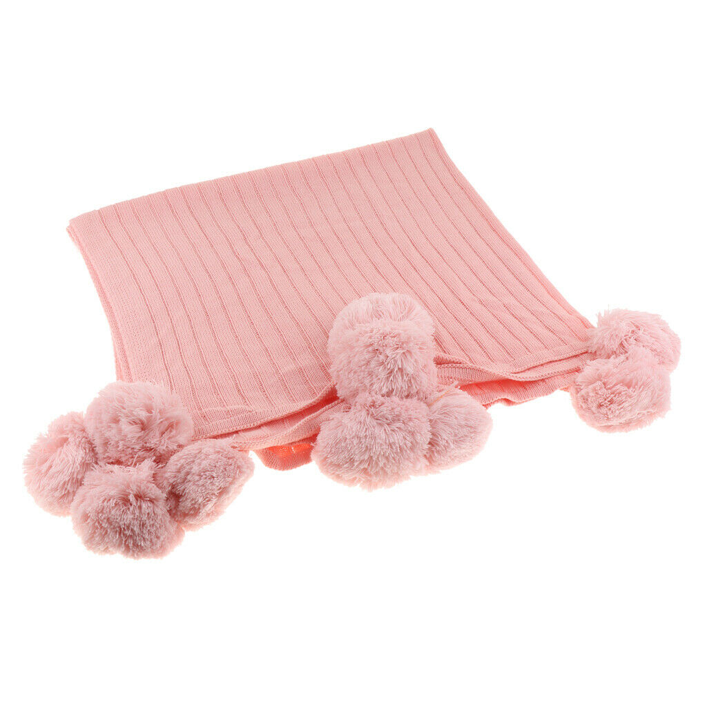 100% Cotton Sofa Throw Blanket with Ball Tassels Couch or Bed Throws Pink