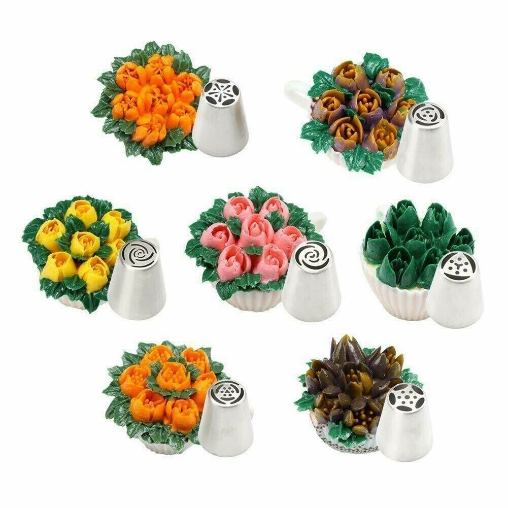 7Pcs Flower Russian Icing Piping Nozzles Pastry Tips Cake Decorating Baking Tool