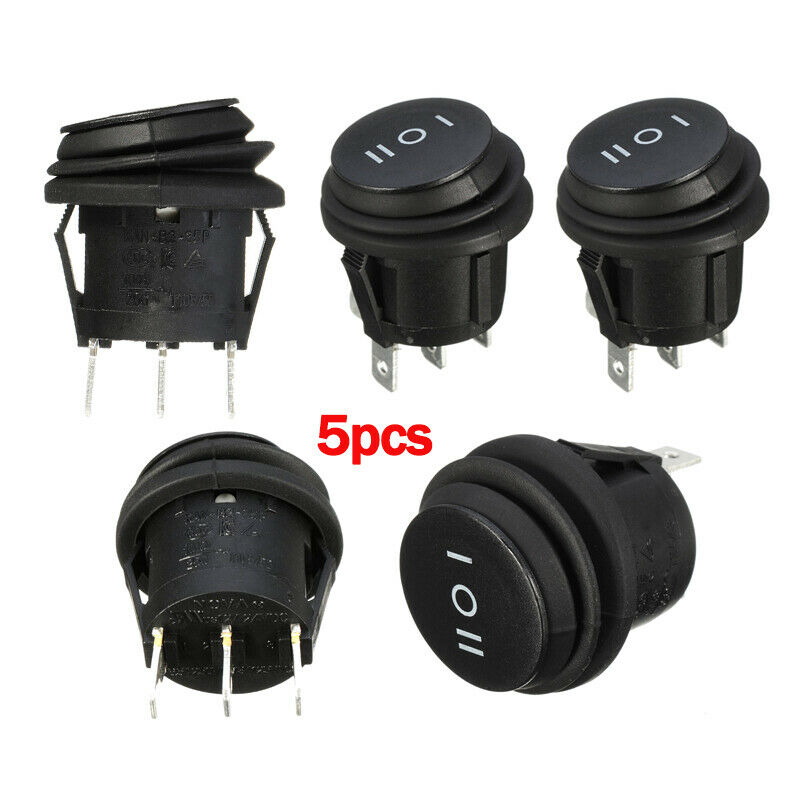 5x ON/OFF/ON 3Position Car Boat 3Pin Round Rocker Switch SPDT 6A/250V 10A/125VAC