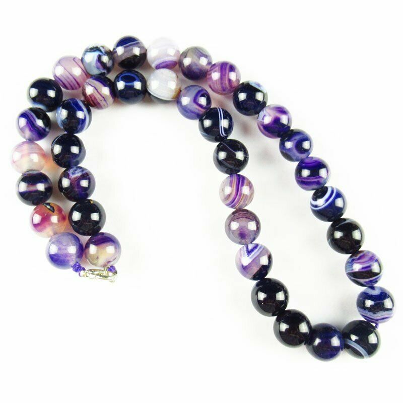 12mm Purple Onyx Agate Round Beads Pendant Necklace 17.5 inch 93g A-506DP