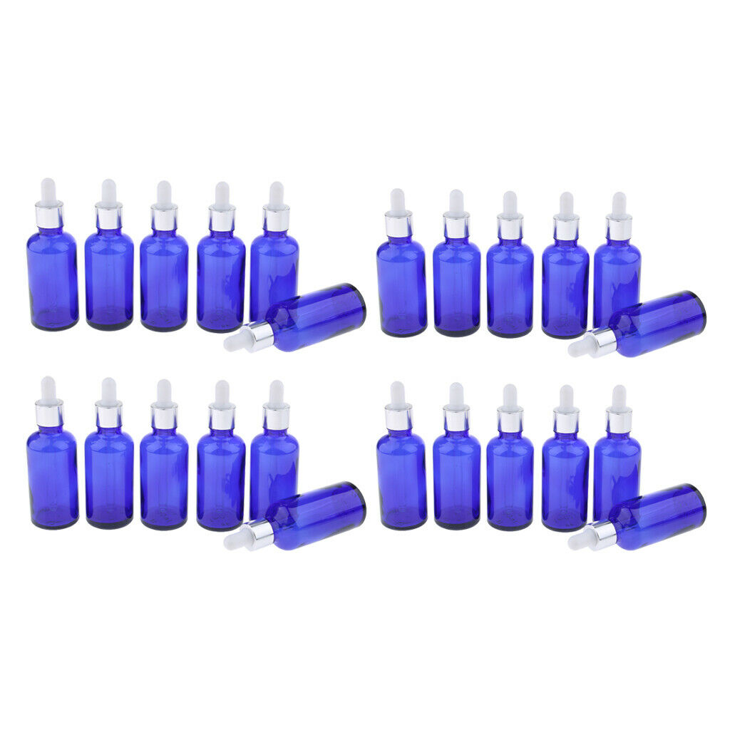 24 Pack Empty Refillable Glass Makeup Dropper Bottles Vials Container Blue