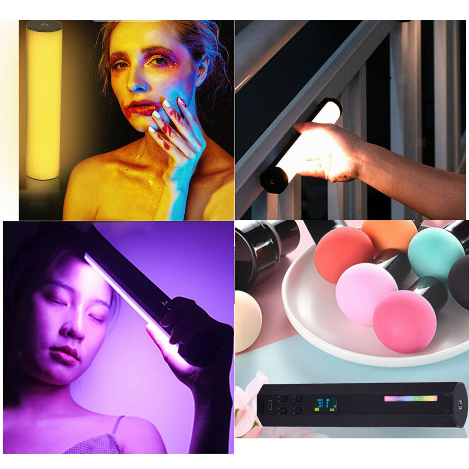 Tube Light with Mini Tripod Rechargeable RGB Lamp for Vlog Recording Room