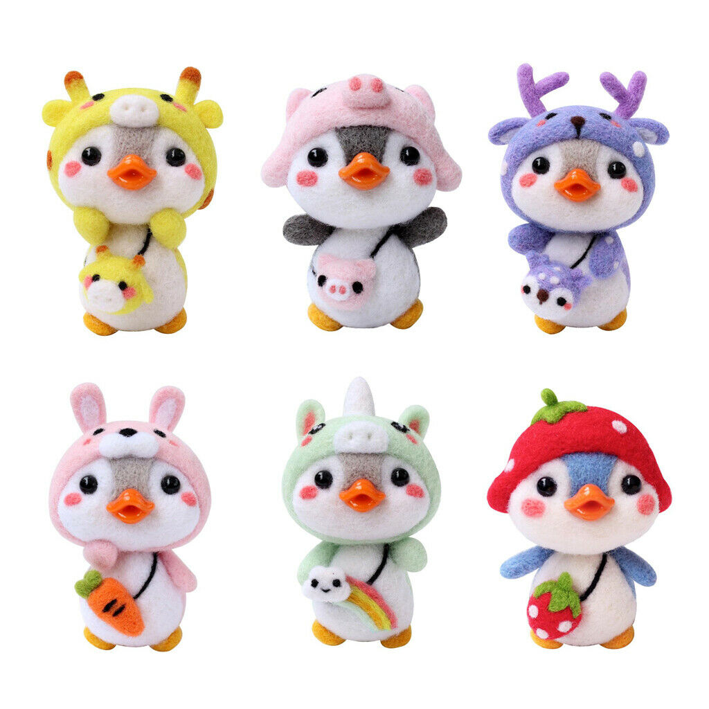 6 Sets Lovely Animal Penguin  Felting Starter Kit DIY Wool Crafts