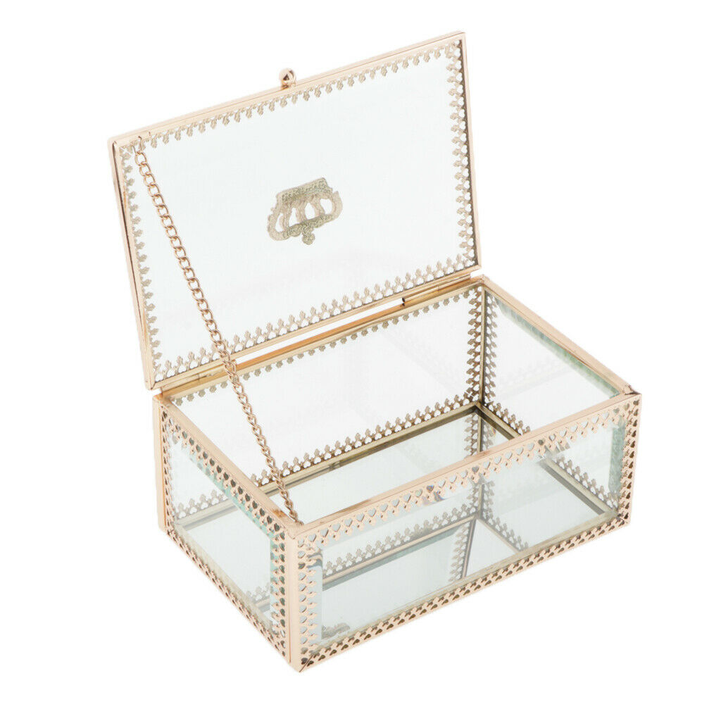 Crown Glass Rectangular Trinket Jewelry Organizer Boxes Plants Flower Holder