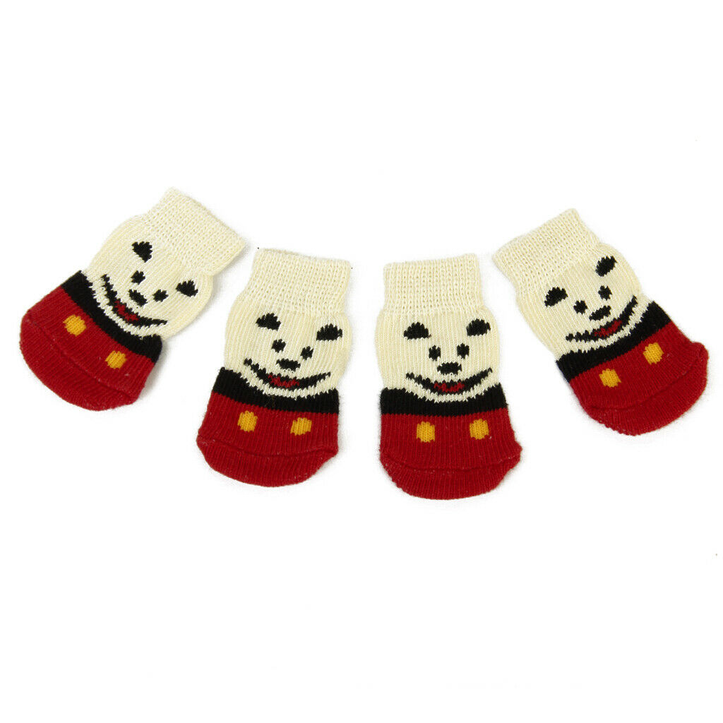 4 Pieces Smile Bear Pattern Anti-Slip Dog Socks Traction Control for Indoor