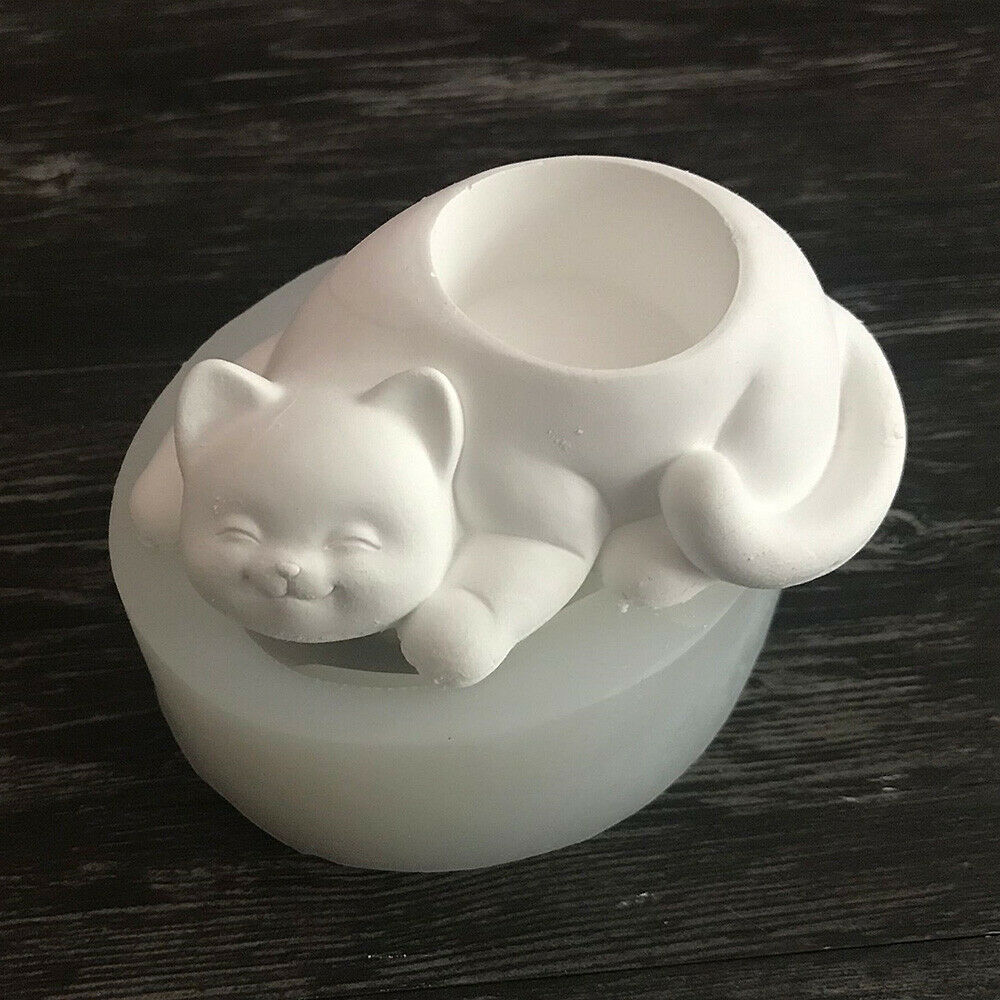 Cat Flower Pot Silicone Mould Succulent Planter Handmade Candle Holder Craft DIY
