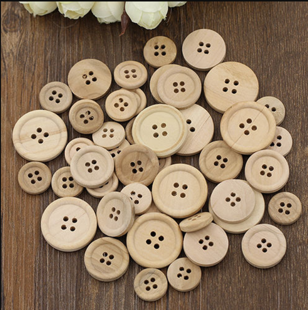 50 Pcs/Set Mixed Wooden Buttons Natural Color Round 4-Holes Sewing Scrapbooking