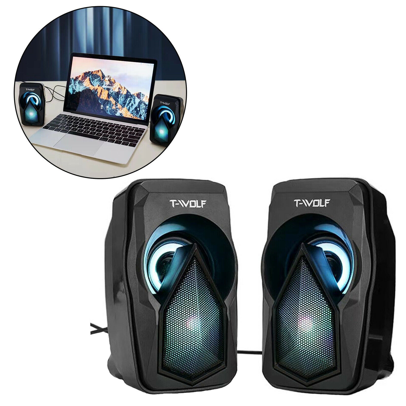 Portable Mini USB Powered Computer Speakers with RGB Light 3.5MM Audio