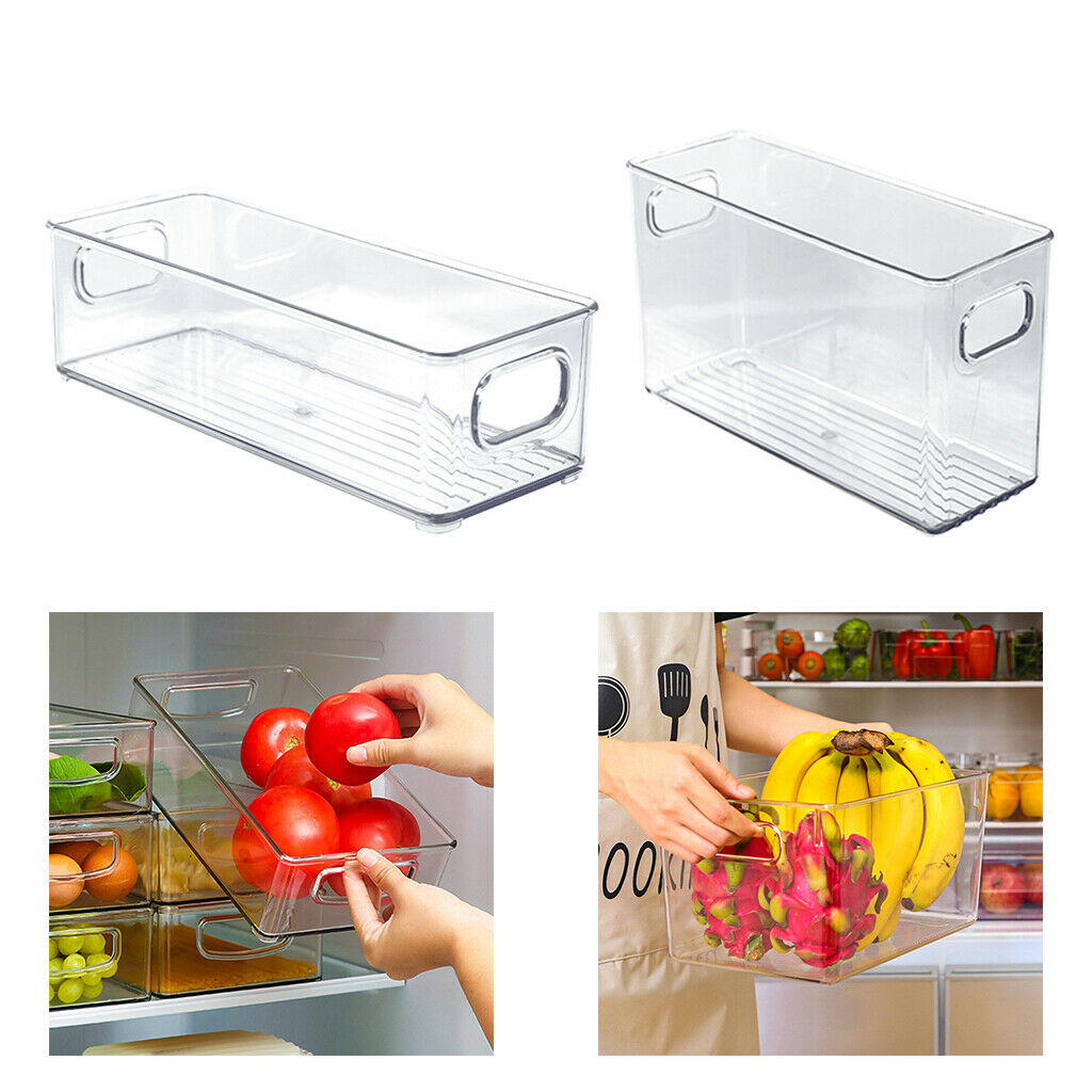 2X Fridge Freezer Storage Box Organizer Bins Holder Pantry Cupboard Shallow