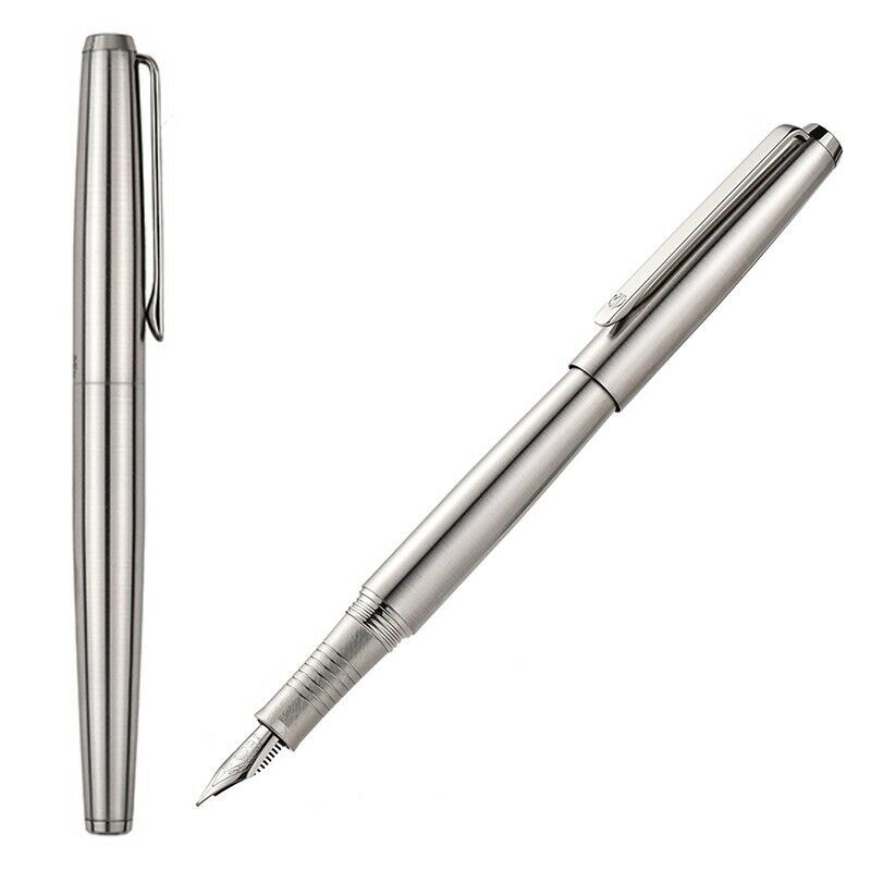 Hongdian 517S Full Steel Fountain Pen EF 0.4MM Bent Nib Srew Cap