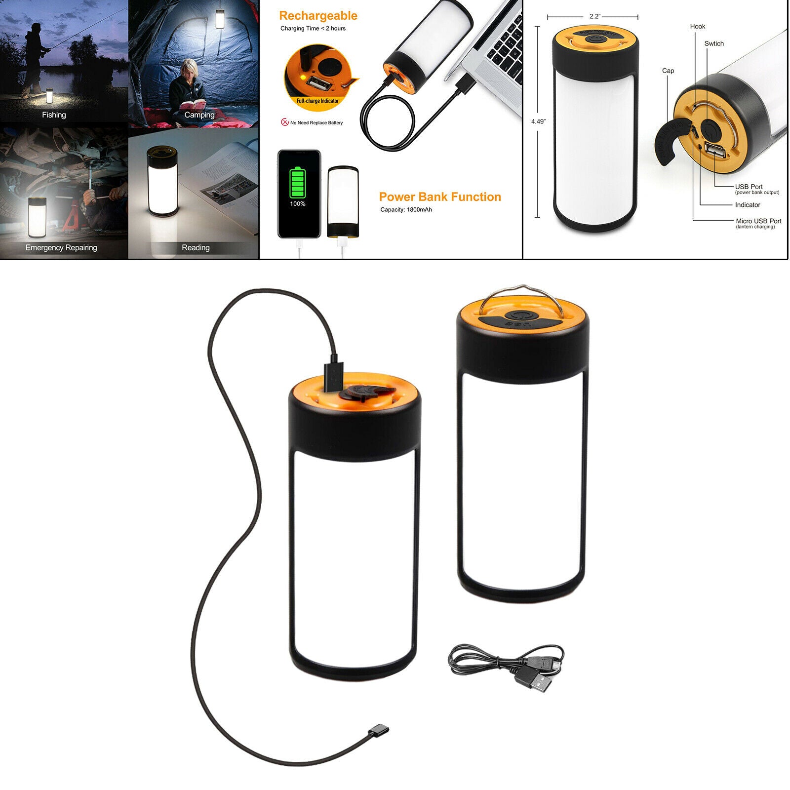 LED Camping Lamp USB Lantern Super Bright Emergency Lights for Night Hiking