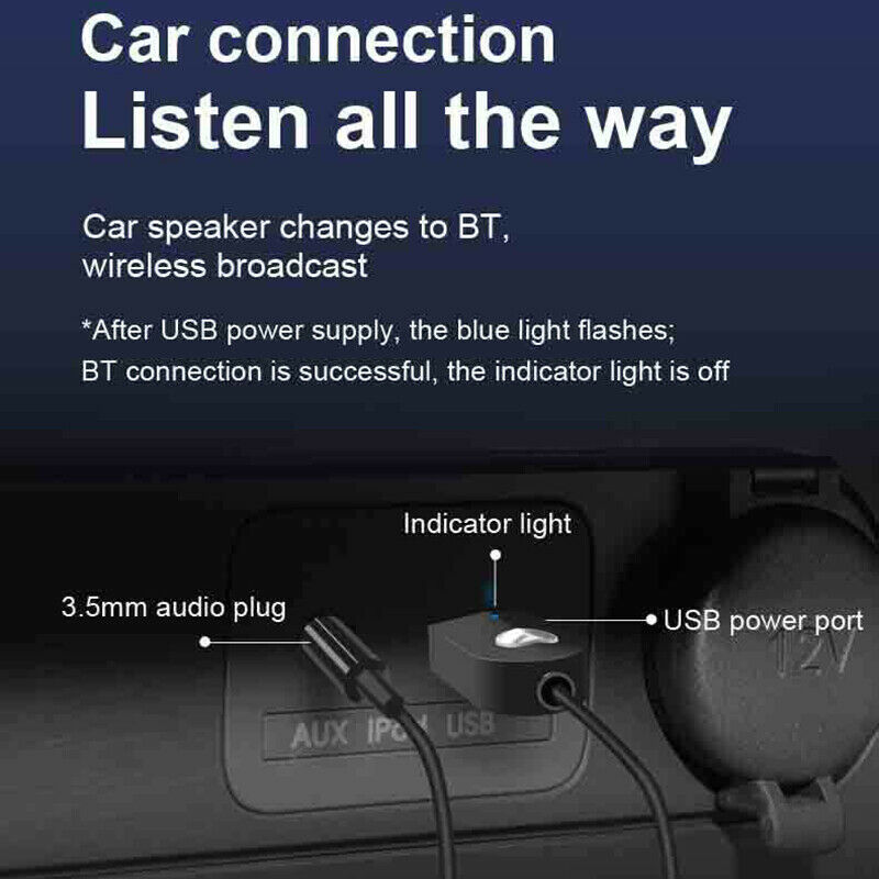 Bluetooth 5.0 Adapter Hands-Free Car Kits for 3.5mm AUX Audio Car Speaker/HomeM1