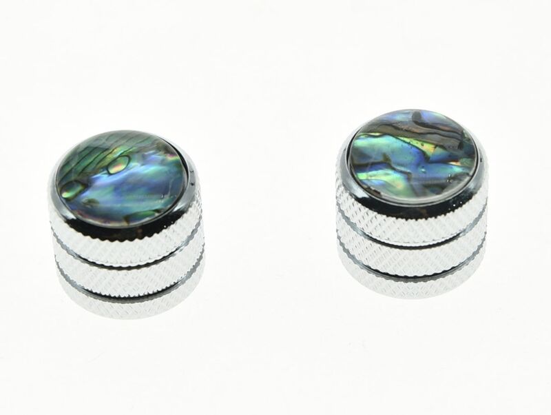 2x Chrome Push on Fit Tele Telecaster Abalone Top Guitar Dome Knobs or Bass Knob