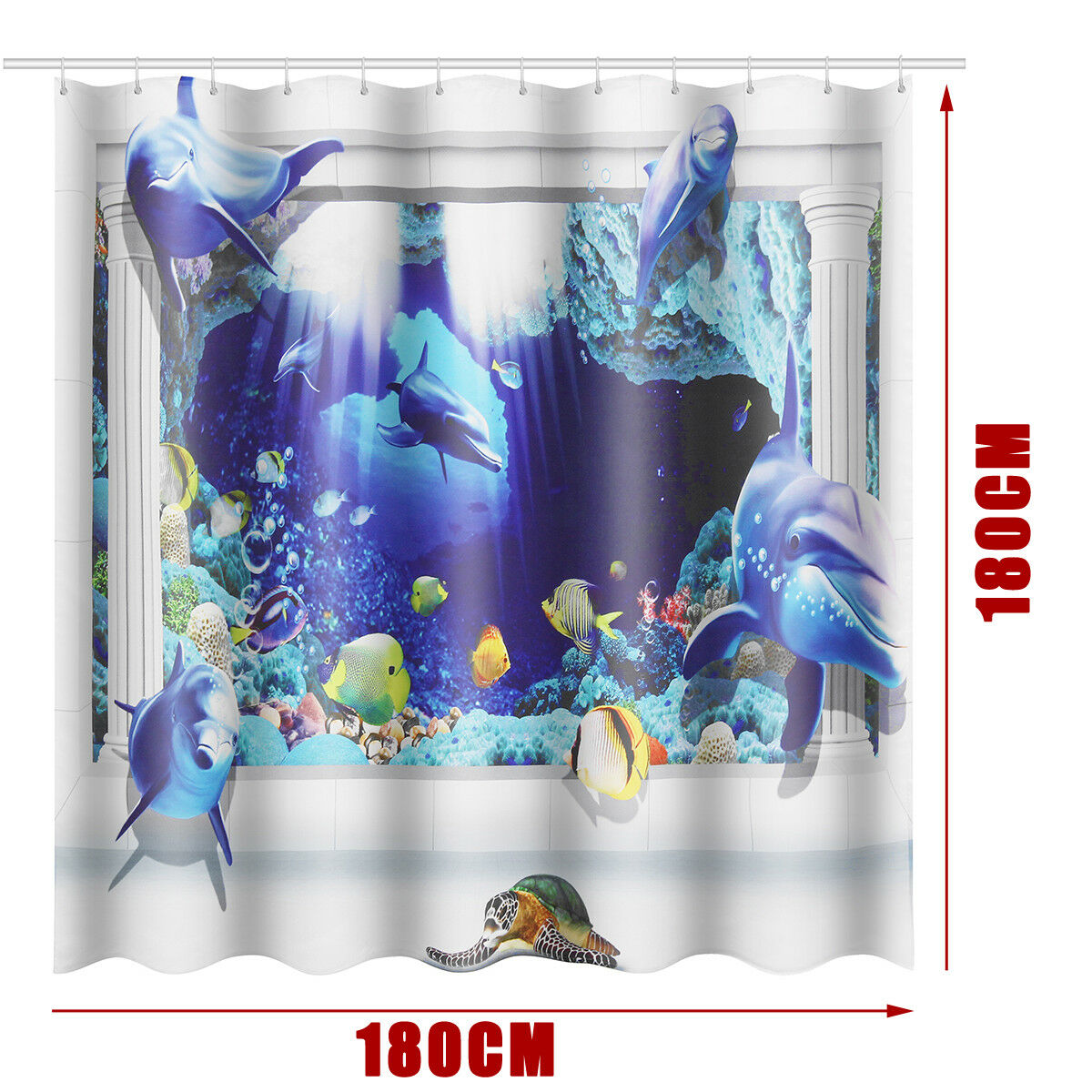 Dolphin Deep Sea Underwater Waterproof Polyester Shower Curtain Hooks 71''x71"