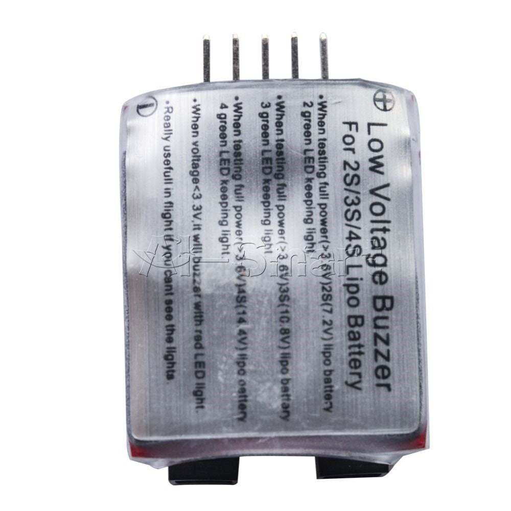 Low Voltage Dual Speaker 2S-4S Cell Lipo Battery Alarm Buzzer w/ LED 7.4V-14.8V