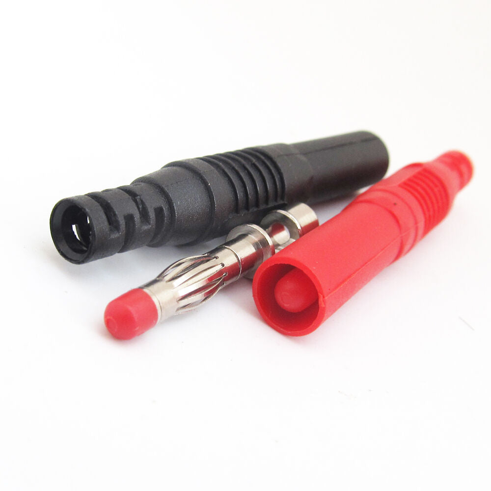 1pair 4mm Brass Insulated Banana Plug Shrouded Cable Plug Connector Red+Black