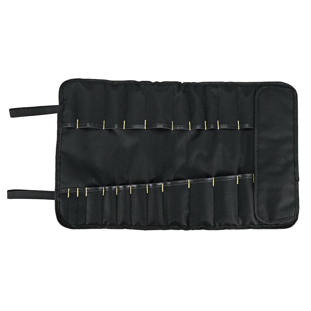 22 Pockets Folding Chef  Case Bag Roll Wallet Cutlery Accessories Black