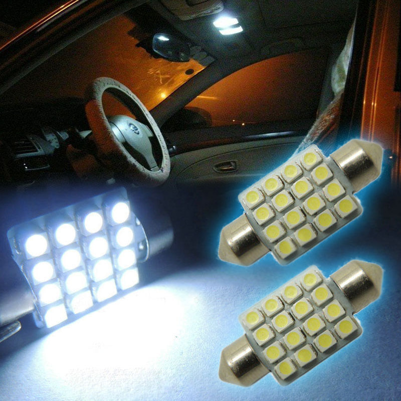 2 Pairs White 16-SMD 1.50" 36mm 6418 C5W LED Bulbs For Car License Plate Light