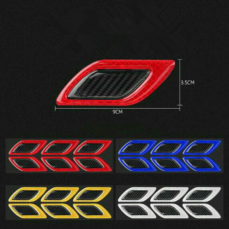 6pcs Car Vent Edge Bumper Reflective Stickers Decals Carbon Fiber Pattern Strips
