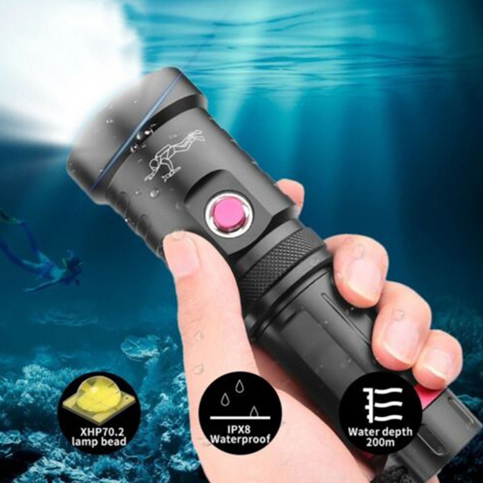 200000LM XHP70 Diving LED Flashlight Torch Dive Underwater Lamp 18650 26650