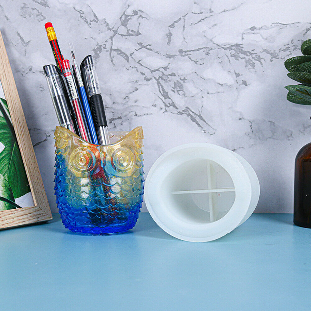 Owl Pen Holder Silicone Mold Concrete Plaster DIY Epoxy Making Craft Container