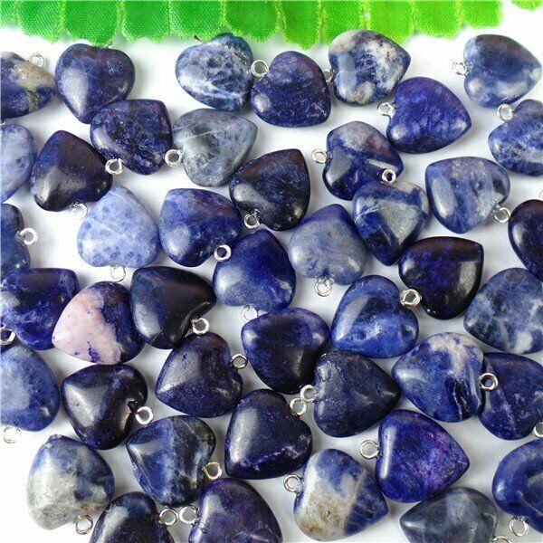 100Pcs 15x15x6mm Natural Blue Sodalite Love Heart Pendant Bead HH7011