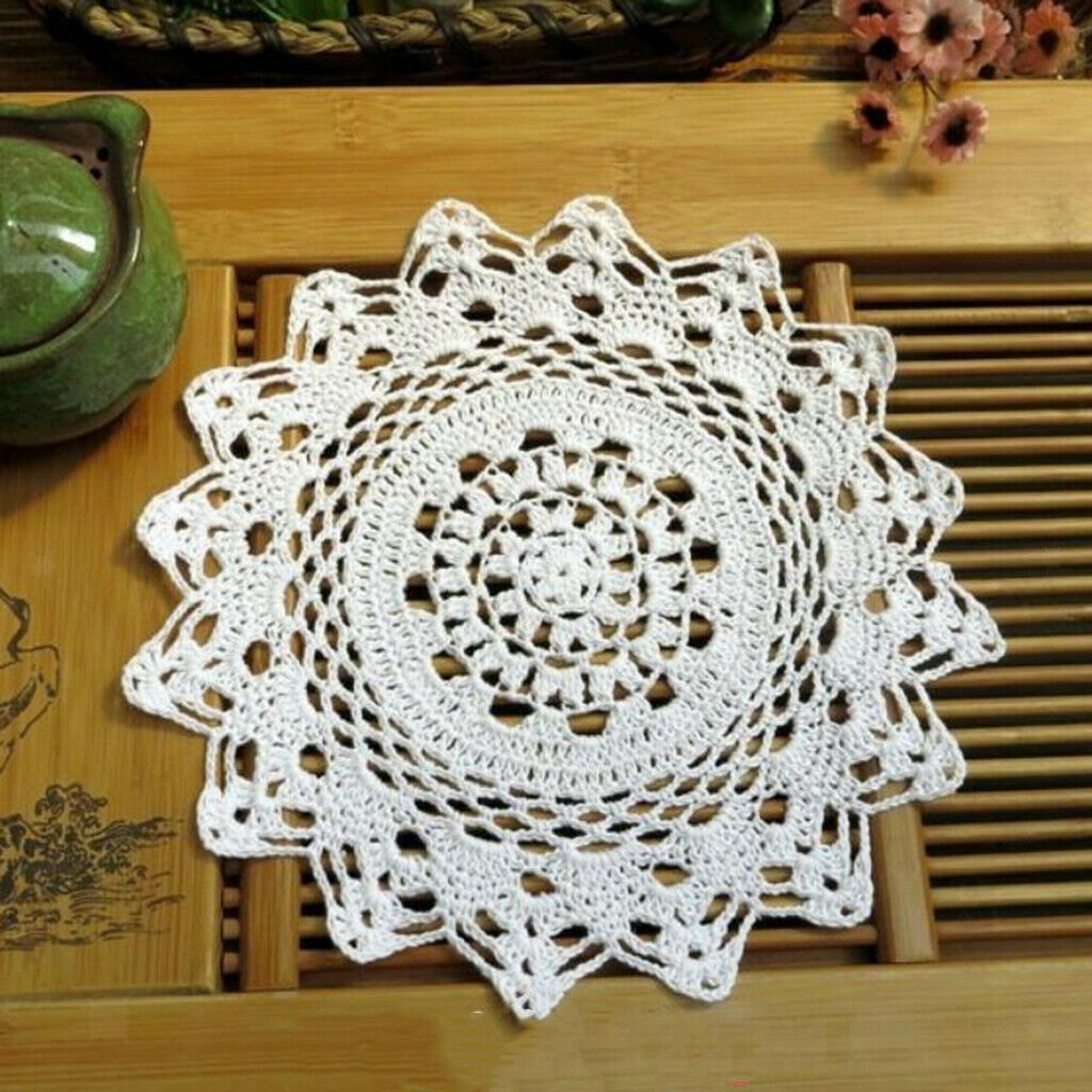 Flower Shaped White Crochet Cotton Lace Doily Table Placemat Doilies Mat30cm