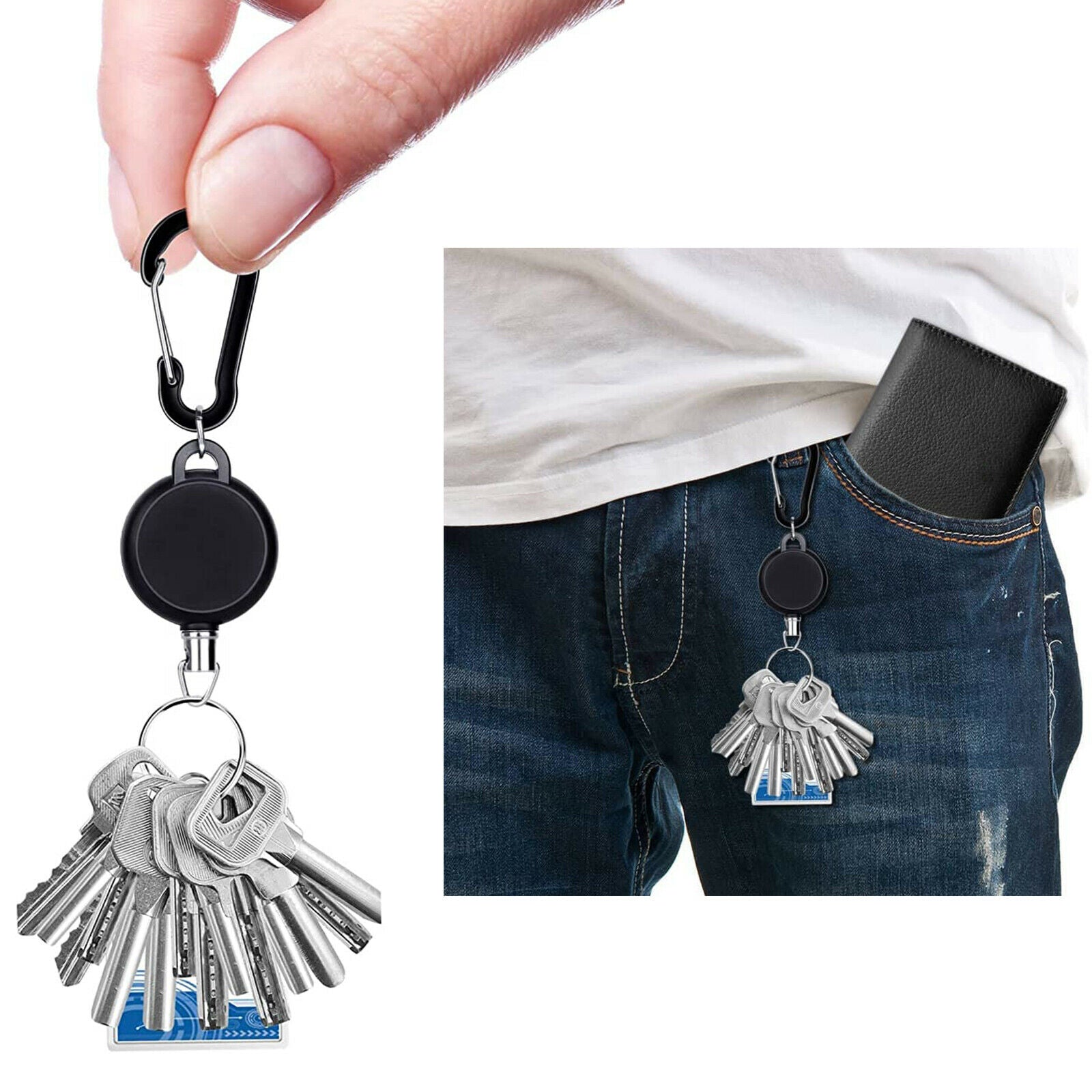 5Pcs Retractable Key Chain Reel 68cm Steel Wire Keychain ID Card Retracting
