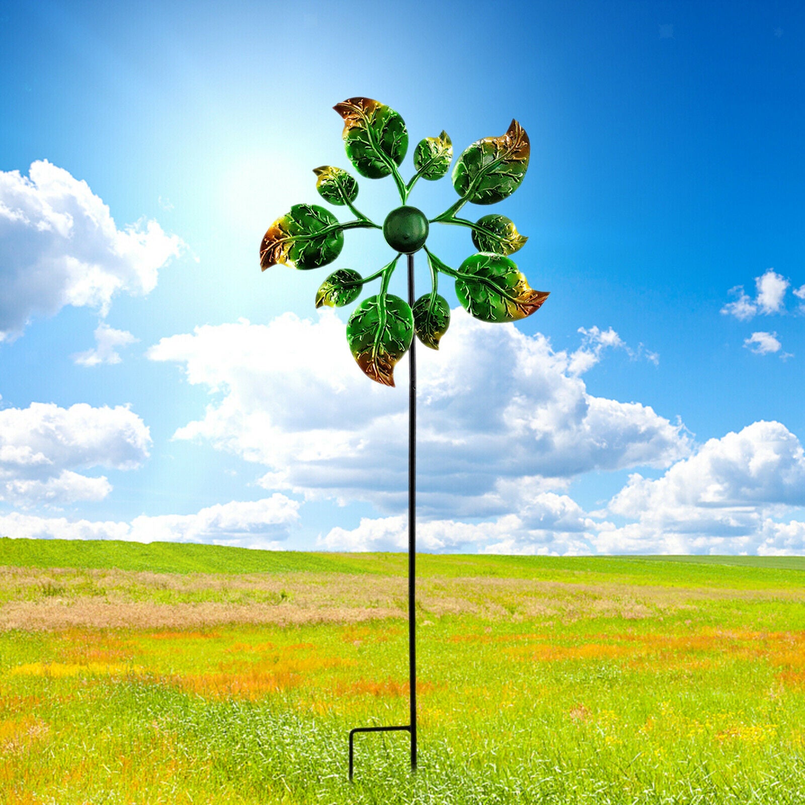 Plant Windmill Stake Stick Metal Garden Landscape Backyard Ornaments Arts