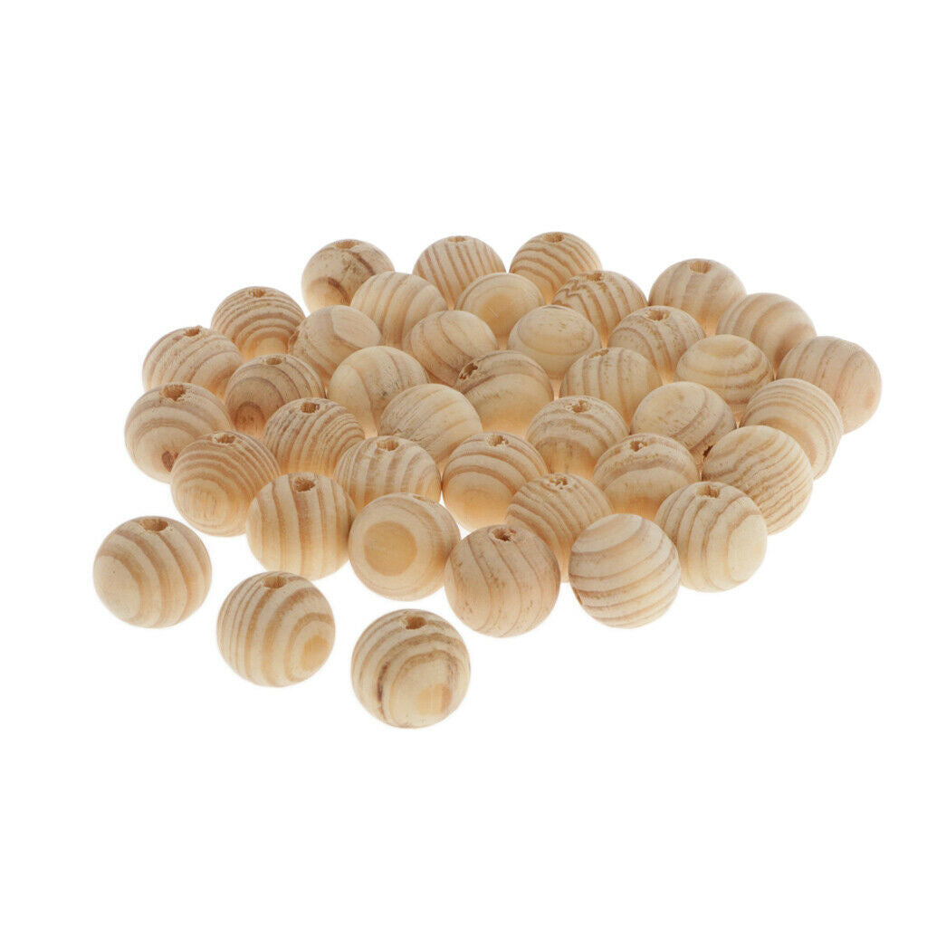 40Pcs DIY Wood Spacer Bead Pieces Round Wooden Loose Beads Crafts DIY