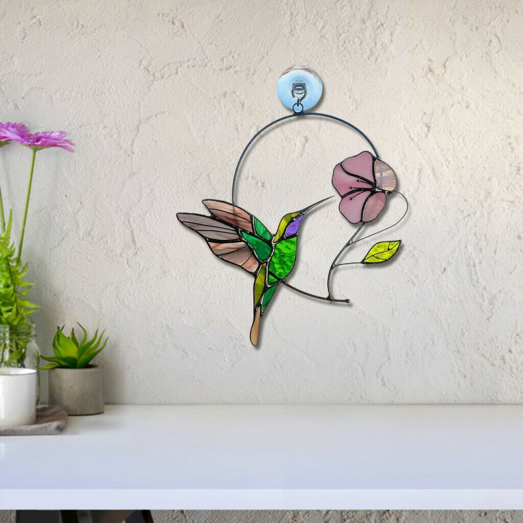 Art Stained Glass Window Panel Hanging Acrylic Birds   Decor Gift