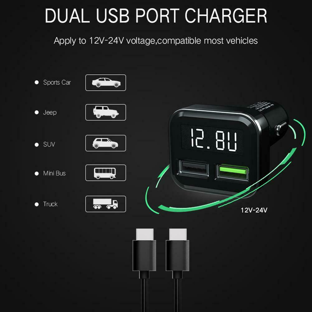 Digital LCD Display Dual USB Car Charger 3.0A Fast Charging Power Adapter @