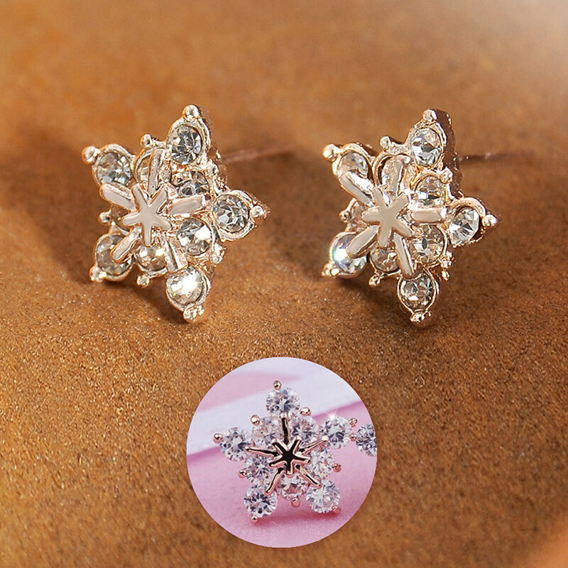 Ladies Cute Snowflake Crystal Stud Earrings Small Five-pointed Star Earrin.l8