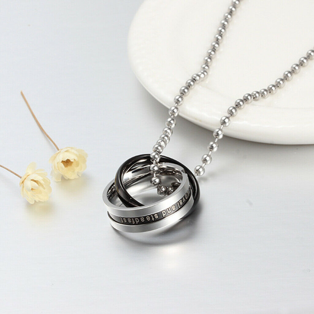 2 Pieces 316L Stainless Steel His Hers Double Ring Pendant Necklace Jewelry