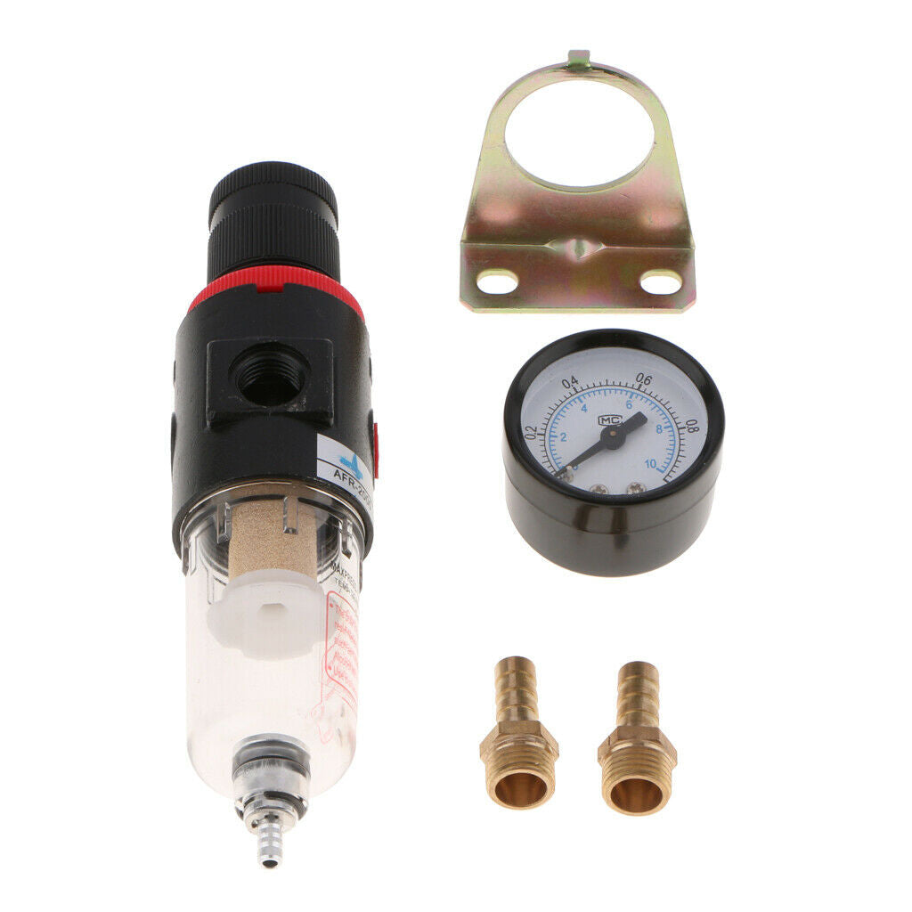 Air Filter Regulator Compressor w/ Gauge& M8 Adapter, Moisture Trap Oil Water