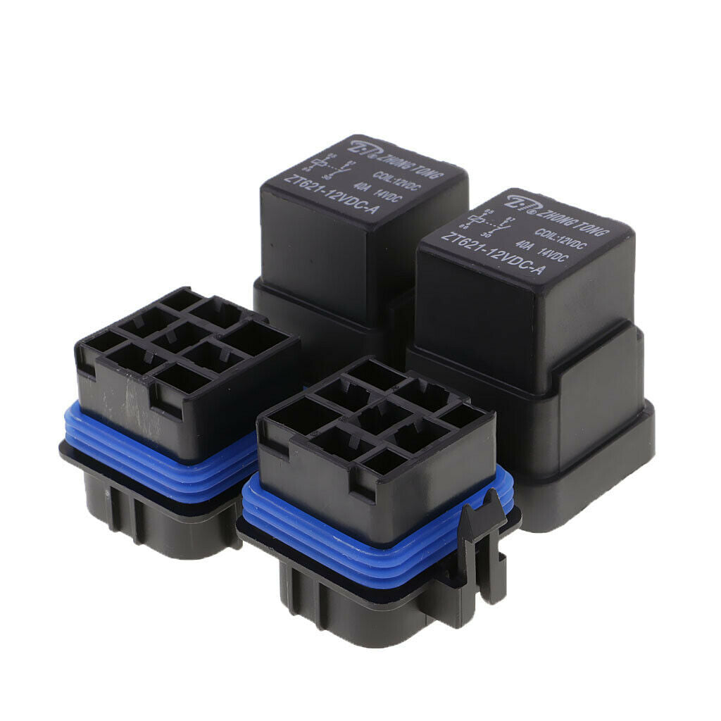 2 Sets Of 12v 40a 4-pin Relay Connector And Relay Holder