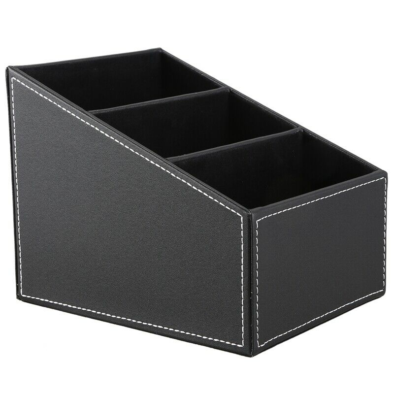 3 Cells Phone Remote Control Holder Pu Leather Storage Box Stationery Makeup CJ5