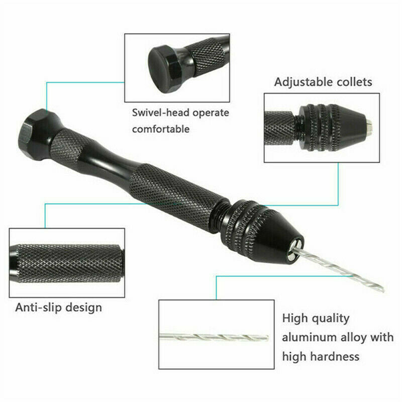49Pcs Micro Pin Vise Hand Twist Drill Bit Hobby 0.5-3mm Precision Rotary Tool