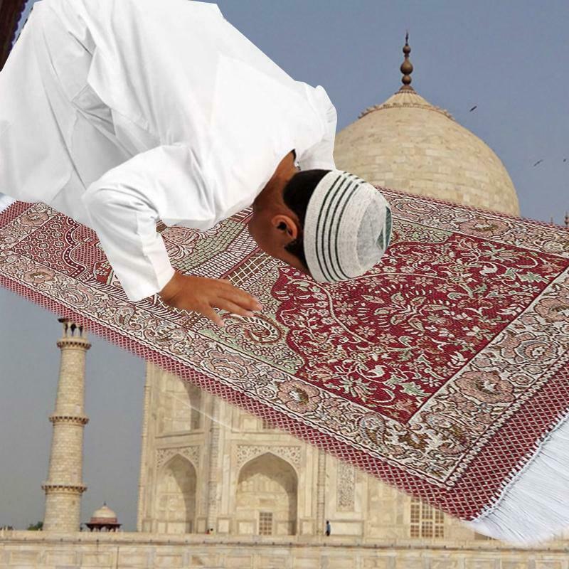 Red Mosque Pattern Muslim Prayer Mat Tassel Floor Carpet Turkish Islamic Rug